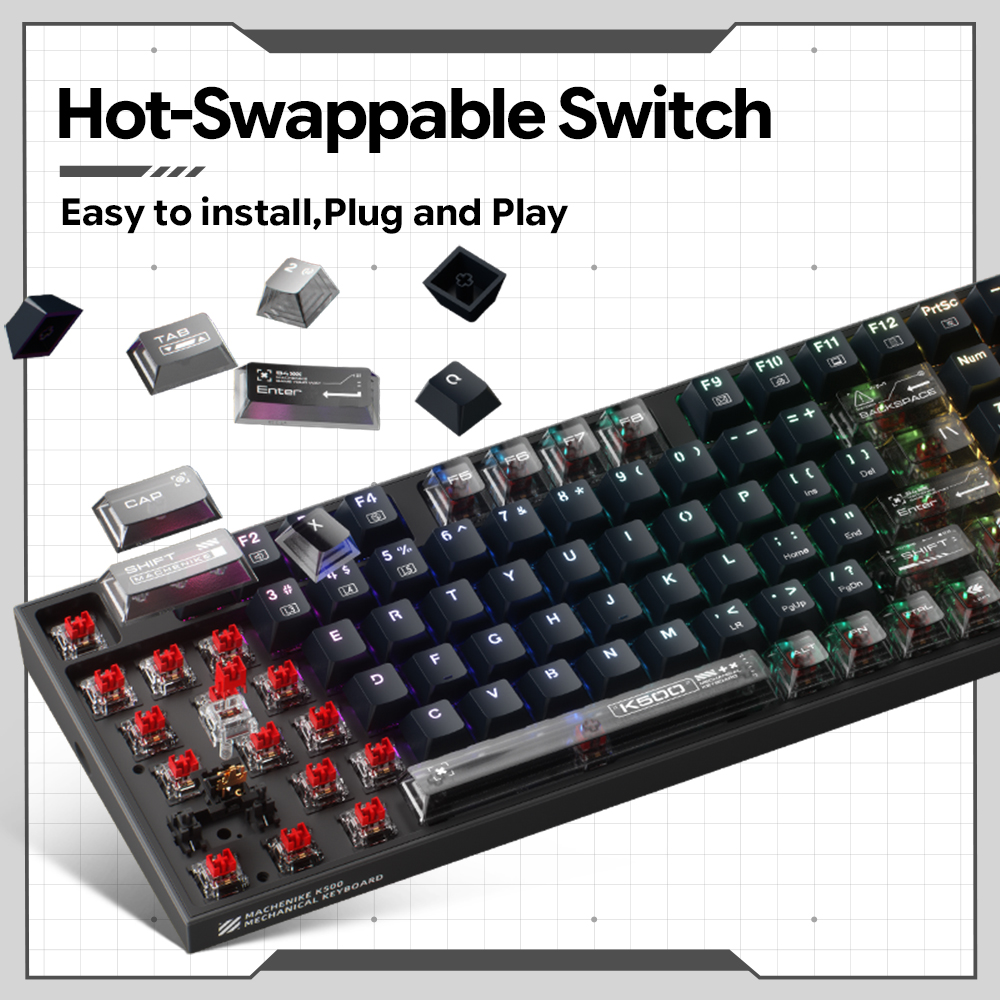 Machenike K500-B94 V2 Wired Me - Gaming Keyboard Hot Swappable ulasan dan harga