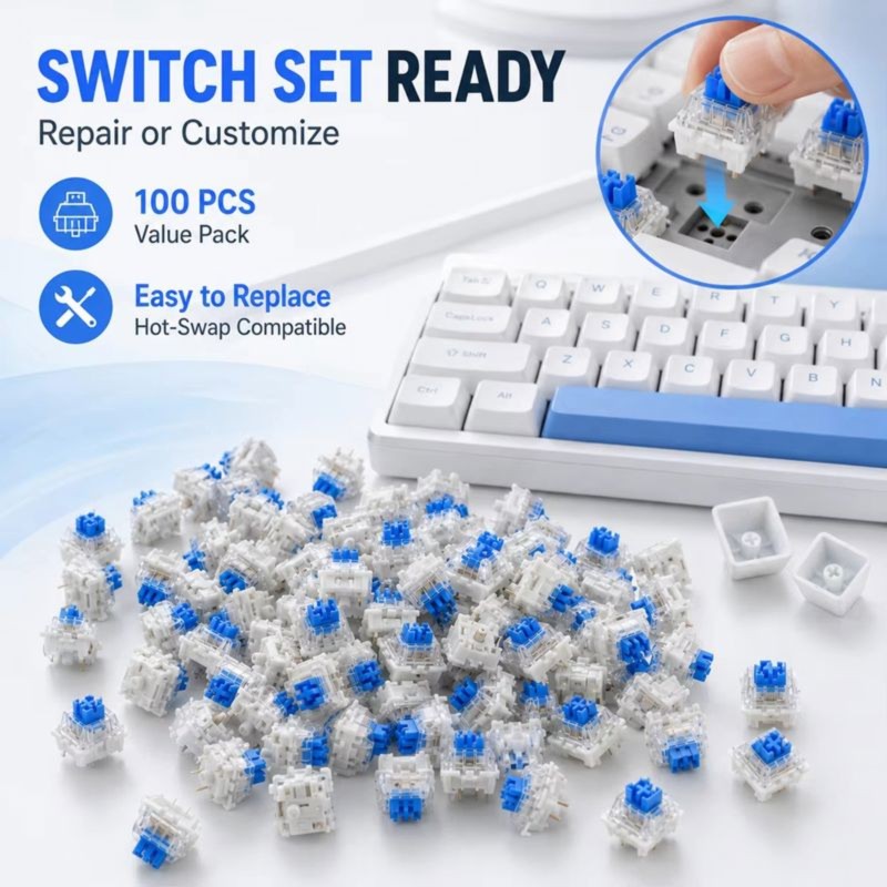 DT21 100Pcs DIY Mechanical Key - Keyboard Gaming Blue Switch ulasan dan harga